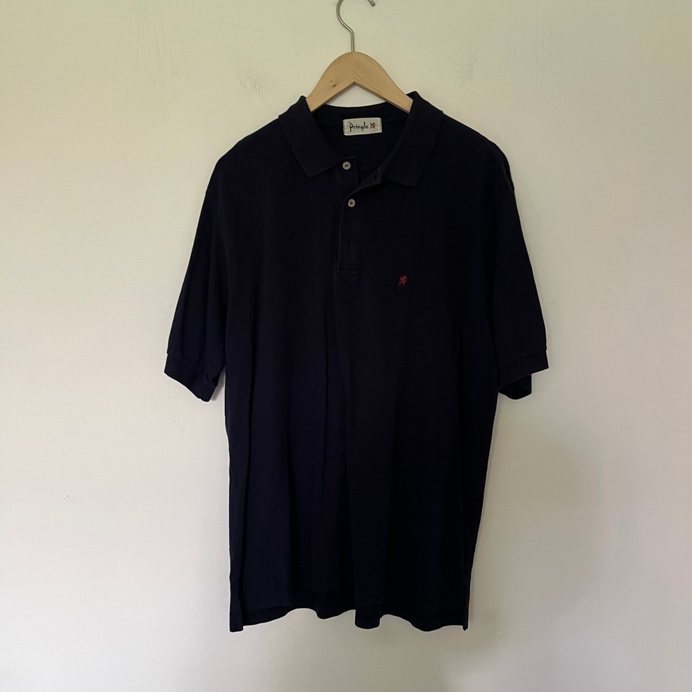 Pringle of Scotland Mens Navy Blue Short Sleeve Cotton Polo Shirt XL Logo